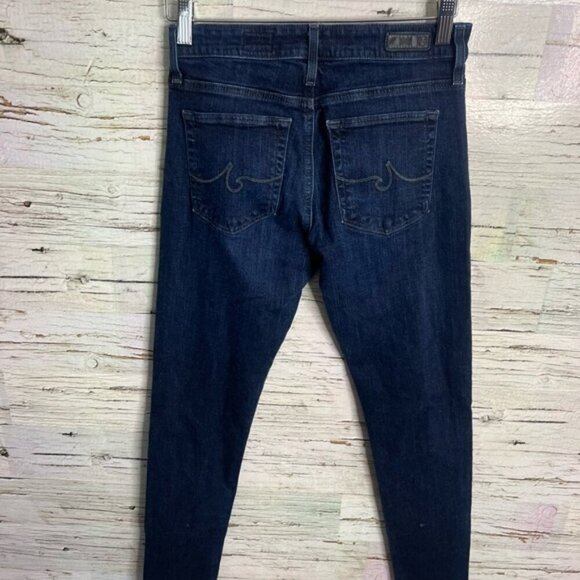 AG Adriano Goldschmied The Farrah High-rise Skinny Ankle Raw Hem Blue Jeans, 27 - Picture 8 of 9